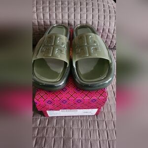 Tory Burch Stylish Olive Green Slide Sandals